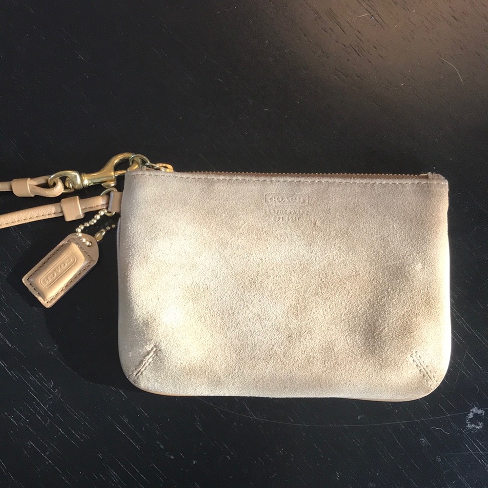 Coach beige suede wristlet
